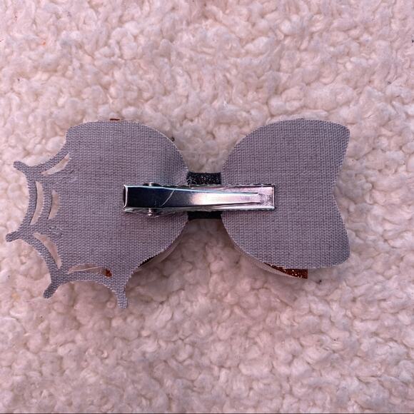 Halloween Orange Black Spider Bow - Picture 3 of 5